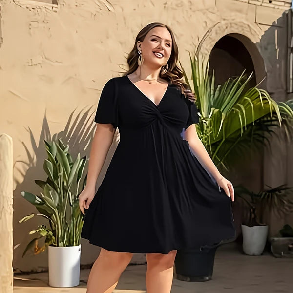 👗 50% OFF NOW! 🌸 Elegant V-Neck Twist Front Dress with Pockets – Flattering ruched waist, breathable & flowy – perfect for work, weddings or date nights – chic and functional 💃