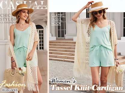 🔥Limited Time 50% Off!😍Women’s Oversized Knit Cardigan – Lightweight Crochet Tassel Kimono for Spring & Summer 🌸