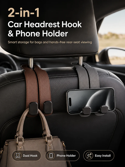 🚗High-quality 2-in-1 suede car seat headrest hooks—✨10kg load capacity, ensuring unobstructed driving