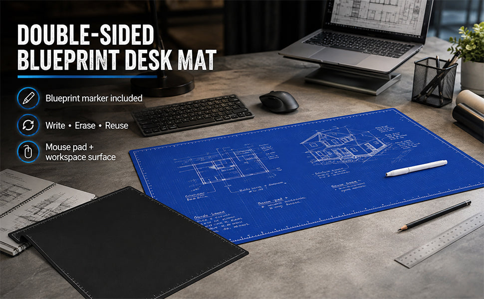 🖊️✨The Blueprint Deskmat Includes the Blueprint Marker💻🖱A Double-Sided Deskmat to Draw, Erase & Redraw As Needed. 📝