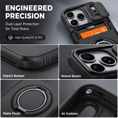 📱 Rugged Phone Case with Card Holder – 🧲 Magnetic Phone Case with Ring Stand for iPhone – Military-Grade Drop Protection, 360° Rotatable Stand & Slide Camera Cover ✨