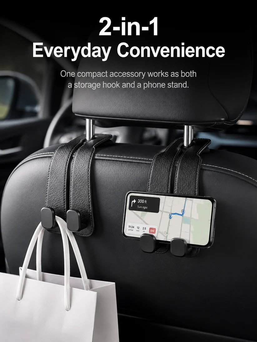 🚗High-quality 2-in-1 suede car seat headrest hooks—✨10kg load capacity, ensuring unobstructed driving