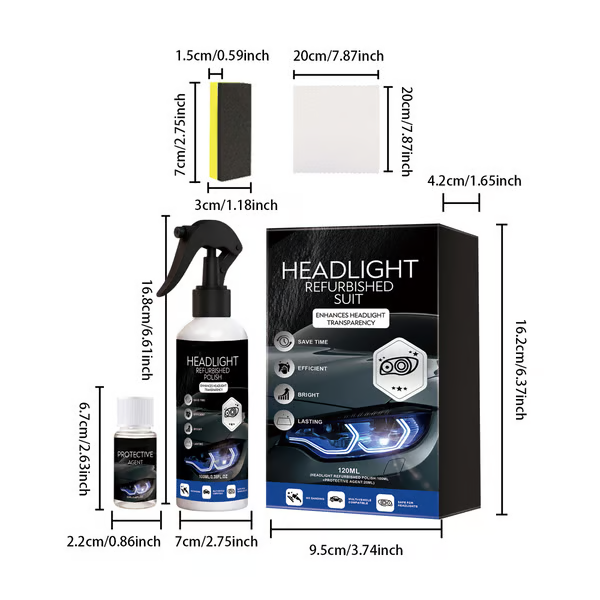 💡 Car Headlight Cleaning & Restoration Agent – Scratch Remover, UV Protection & Anti-Yellowing 🚗