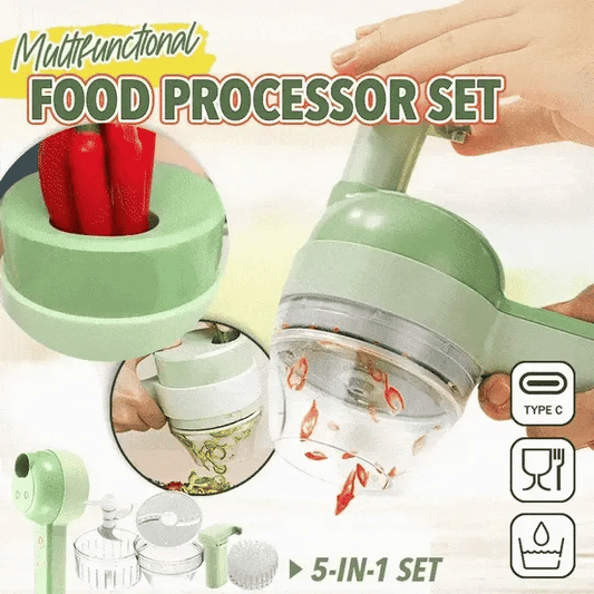 5-in-1 Electric Vegetable Chopper — Cordless Food Processor with Cleaning Brush