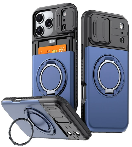 📱 Rugged Phone Case with Card Holder – 🧲 Magnetic Phone Case with Ring Stand for iPhone – Military-Grade Drop Protection, 360° Rotatable Stand & Slide Camera Cover ✨