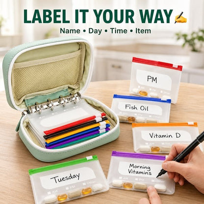 ✨2‑Week Pill Organizer Binder Case 💊 Travel Waterproof Medication Storage Bag