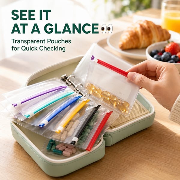 ✨2‑Week Pill Organizer Binder Case 💊 Travel Waterproof Medication Storage Bag