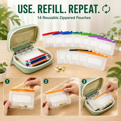 ✨2‑Week Pill Organizer Binder Case 💊 Travel Waterproof Medication Storage Bag
