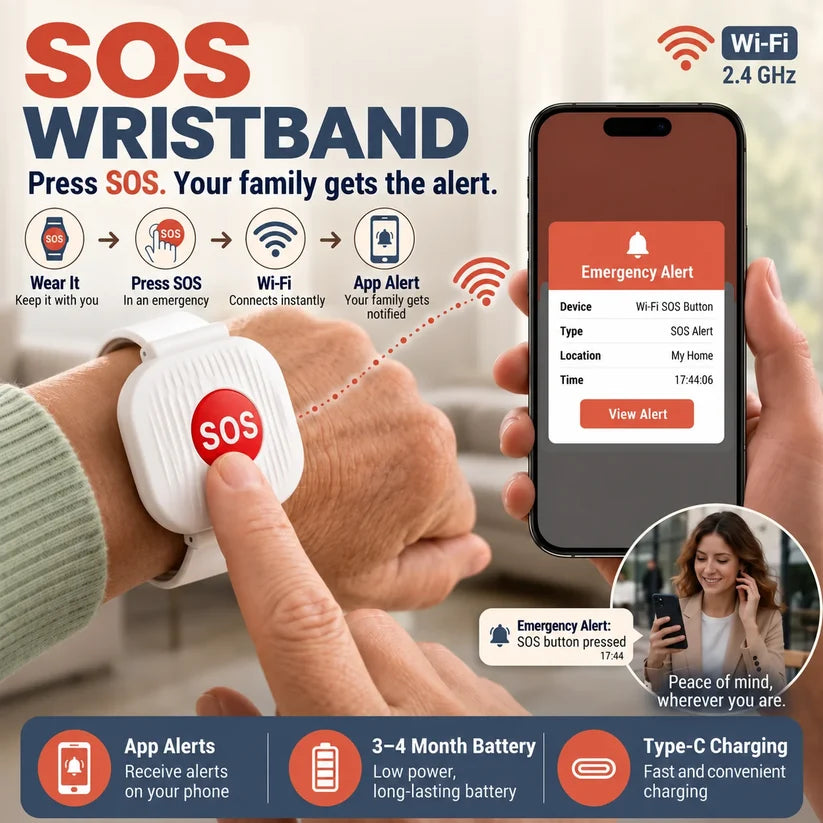 🚨 WiFi SOS Alert Bracelet – One-Touch Emergency Alerts with Family App Notifications📱