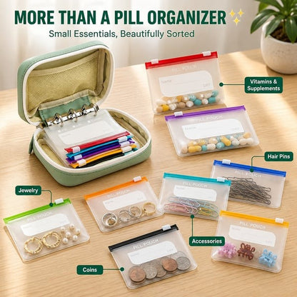 ✨2‑Week Pill Organizer Binder Case 💊 Travel Waterproof Medication Storage Bag