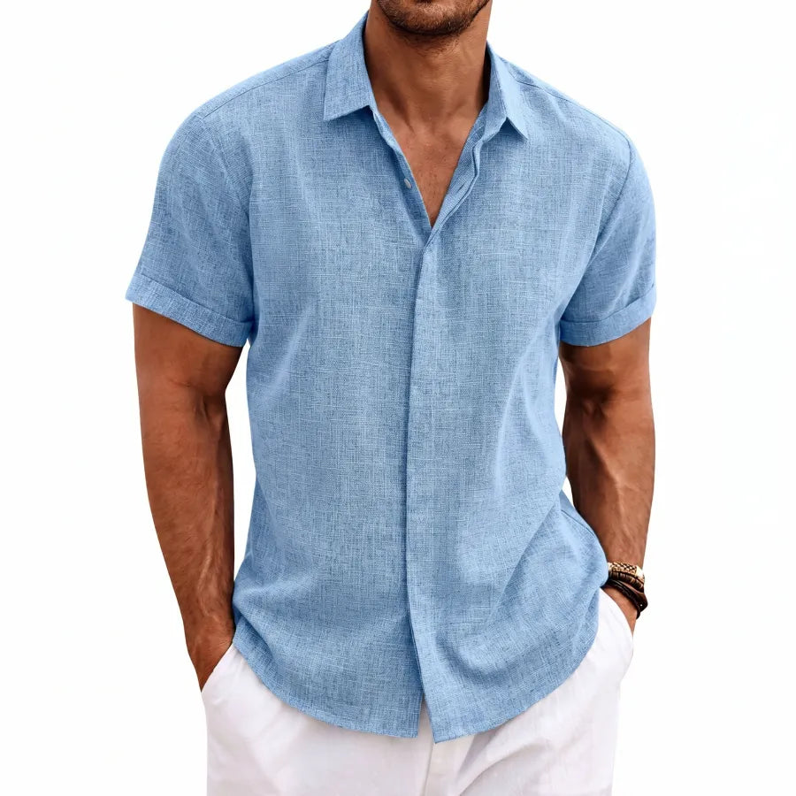 Men's Linen Short Sleeve Button Down Shirt