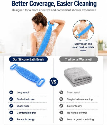 🚿 Dual Handle Silicone Back Scrubber | Deep Exfoliating Shower Brush