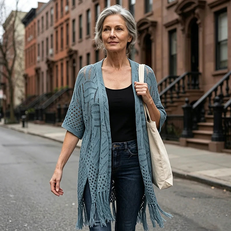 🔥Limited Time 50% Off!😍Women’s Oversized Knit Cardigan – Lightweight Crochet Tassel Kimono for Spring & Summer 🌸