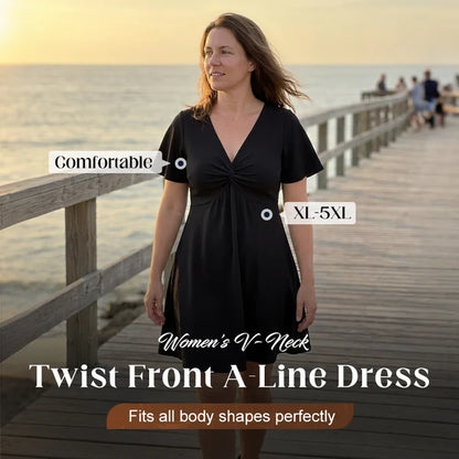 👗 50% OFF NOW! 🌸 Elegant V-Neck Twist Front Dress with Pockets – Flattering ruched waist, breathable & flowy – perfect for work, weddings or date nights – chic and functional 💃