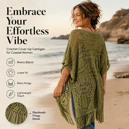 🔥Limited Time 50% Off!😍Women’s Oversized Knit Cardigan – Lightweight Crochet Tassel Kimono for Spring & Summer 🌸
