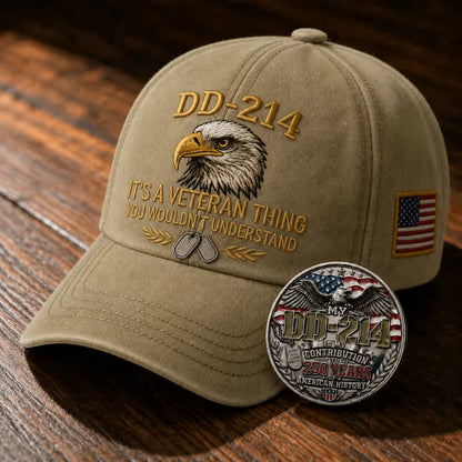 DD-214 Veteran 3D Embroidered Cap - “IT'S A VETERAN THING YOU WOULDN'T UNDERSTAND”🎁 Free Honor Coin With Every Cap Purchase