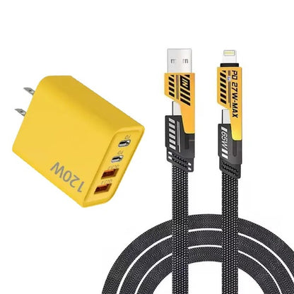 ⚡🔥Portable Fast Charger, Type C/USB A Dual Ports Adapter,4 in 1 Fast Charging Cable & Data Sync