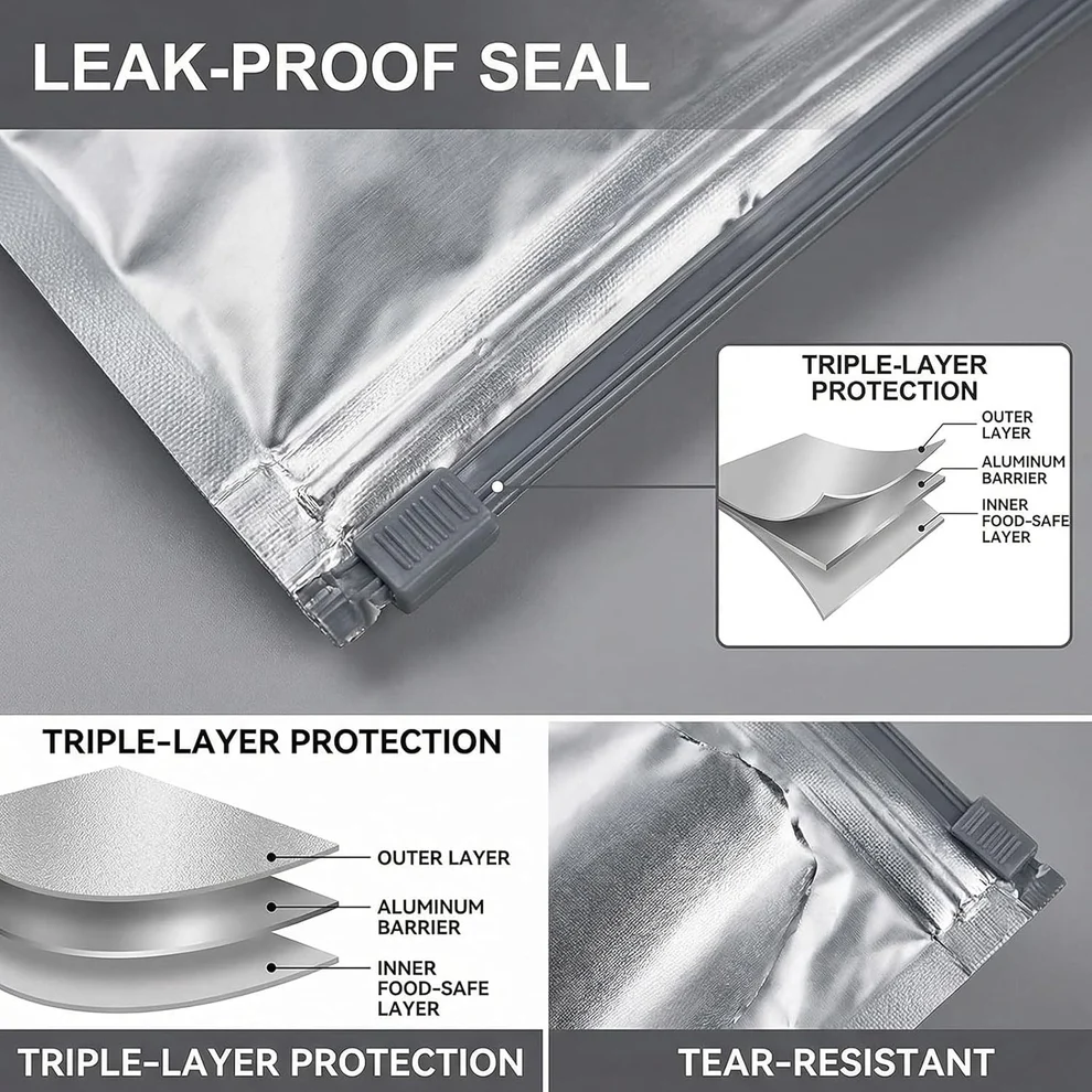 🛡️🥬 Reusable thickened upright aluminum foil sealing storage bags with labelschu'fang
