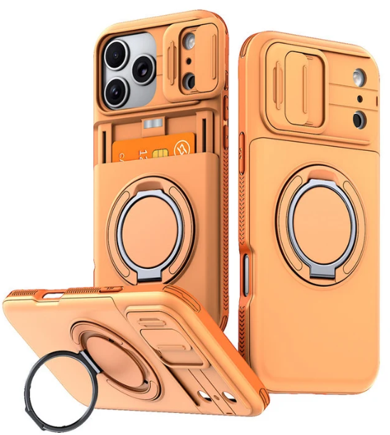📱 Rugged Phone Case with Card Holder – 🧲 Magnetic Phone Case with Ring Stand for iPhone – Military-Grade Drop Protection, 360° Rotatable Stand & Slide Camera Cover ✨