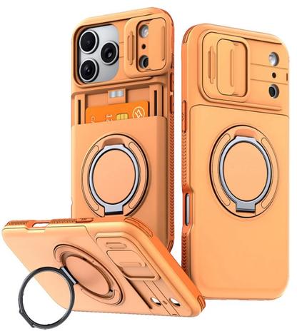 📱 Rugged Phone Case with Card Holder – 🧲 Magnetic Phone Case with Ring Stand for iPhone – Military-Grade Drop Protection, 360° Rotatable Stand & Slide Camera Cover ✨