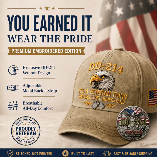 DD-214 Veteran 3D Embroidered Cap - “IT'S A VETERAN THING YOU WOULDN'T UNDERSTAND”🎁 Free Honor Coin With Every Cap Purchase
