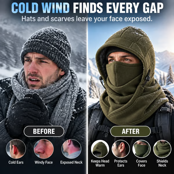 ❄️3-in-1 Winter Windproof Balaclava—All-around winter protection for the face and neck, designed for the outdoors