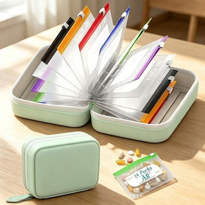 ✨2‑Week Pill Organizer Binder Case 💊 Travel Waterproof Medication Storage Bag