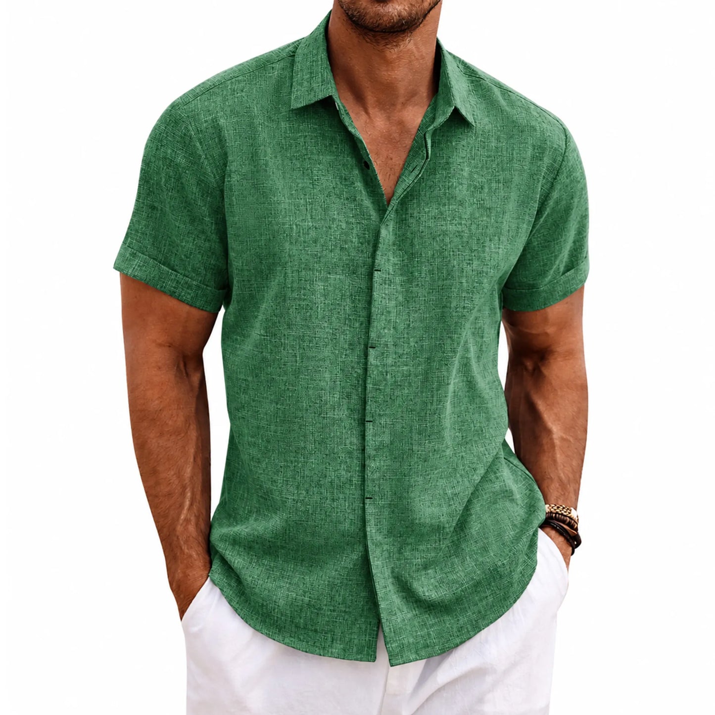 Men's Linen Short Sleeve Button Down Shirt