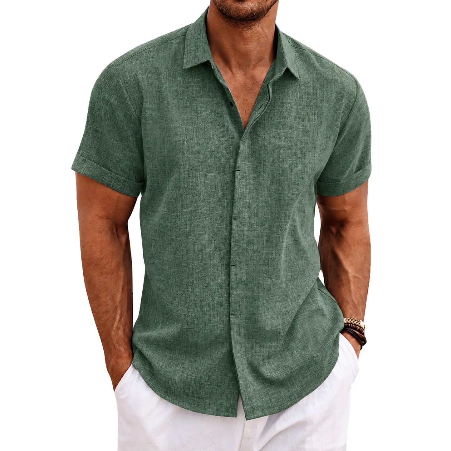 Men's Linen Short Sleeve Button Down Shirt