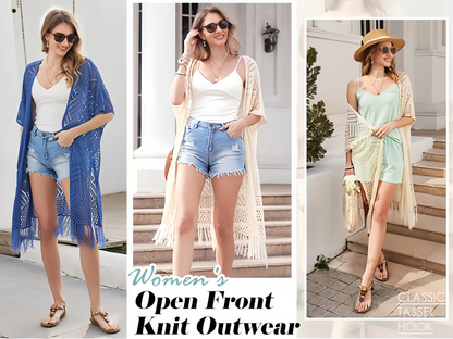 🔥Limited Time 50% Off!😍Women’s Oversized Knit Cardigan – Lightweight Crochet Tassel Kimono for Spring & Summer 🌸