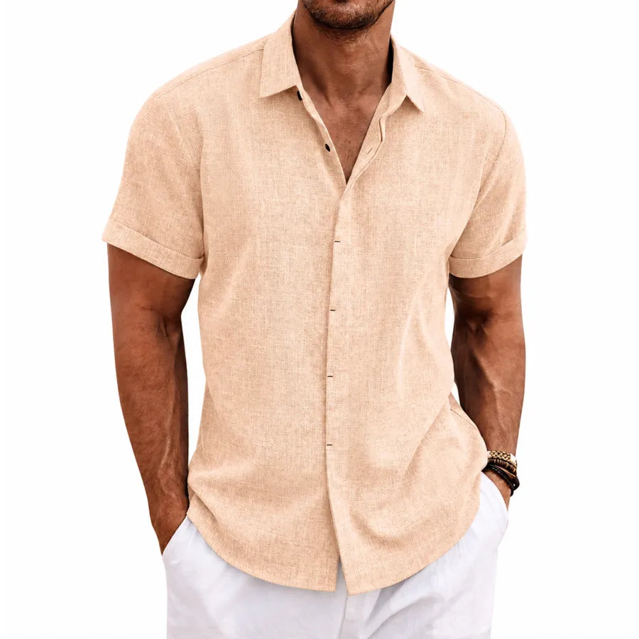 Men's Linen Short Sleeve Button Down Shirt