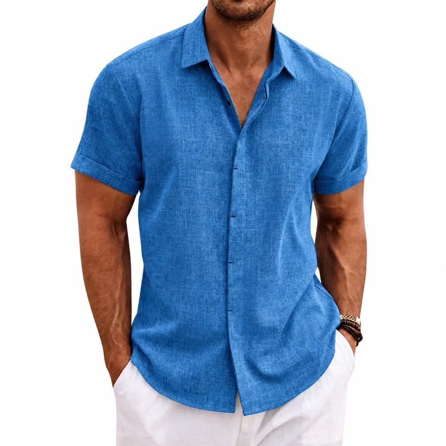 Men's Linen Short Sleeve Button Down Shirt