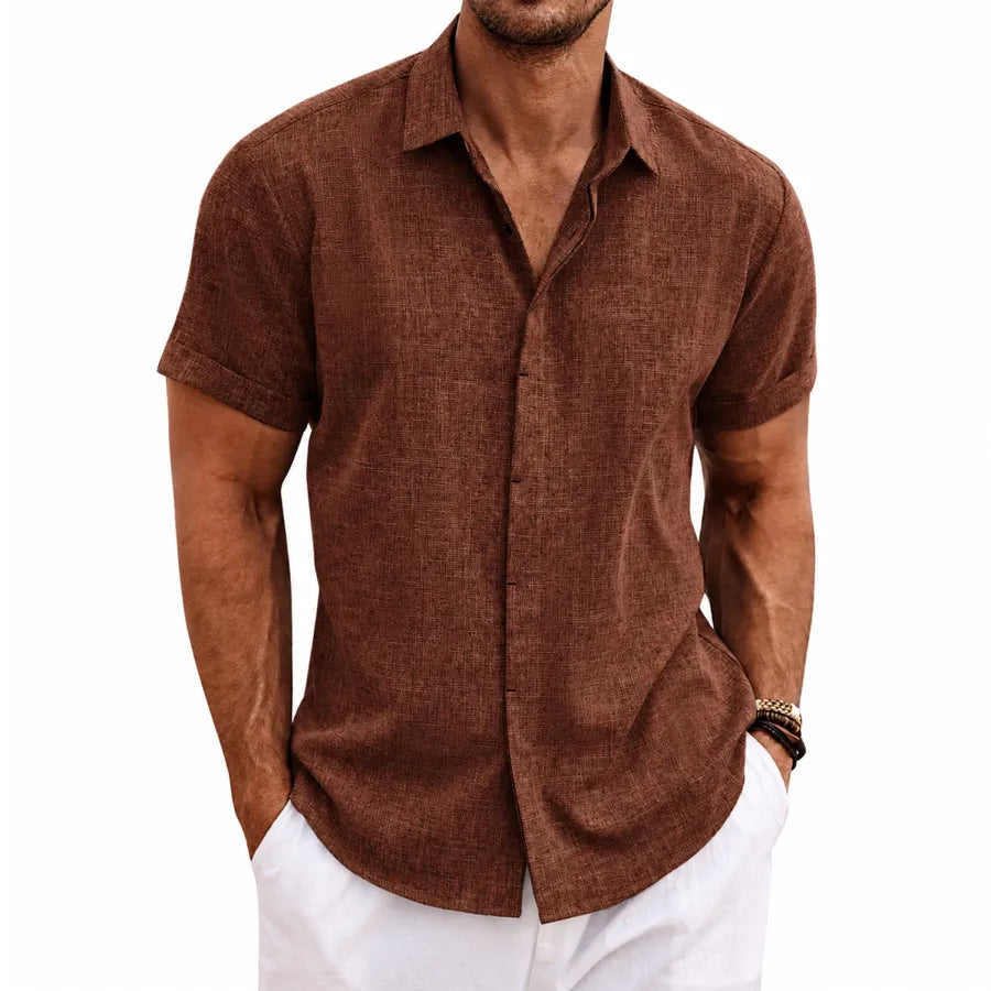 Men's Linen Short Sleeve Button Down Shirt