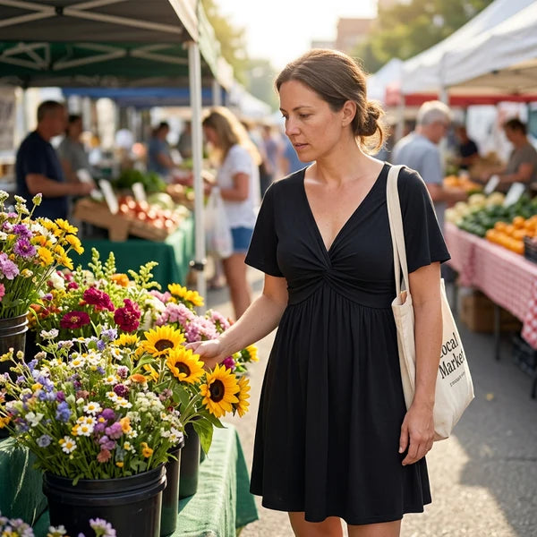 👗 50% OFF NOW! 🌸 Elegant V-Neck Twist Front Dress with Pockets – Flattering ruched waist, breathable & flowy – perfect for work, weddings or date nights – chic and functional 💃