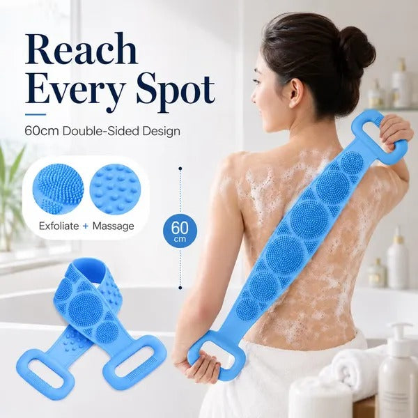 🚿 Dual Handle Silicone Back Scrubber | Deep Exfoliating Shower Brush