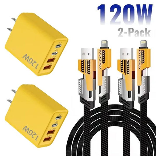 ⚡🔥Portable Fast Charger, Type C/USB A Dual Ports Adapter,4 in 1 Fast Charging Cable & Data Sync
