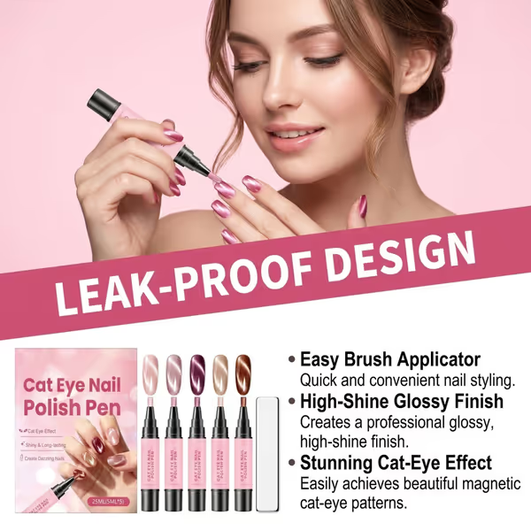 💅✨Cat‑Eye Gel Nail Polish Pen Set Magnetic Cat Eye Gel Pen 5‑Color Kit UV Curing Home Manicure Tools
