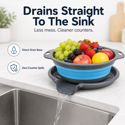 🥗3-Piece CollapsibleColander Set - Fold Flat, SaveSpace & Easily Drain🍜 Pasta,Fruits🍎 & Veggies🥦