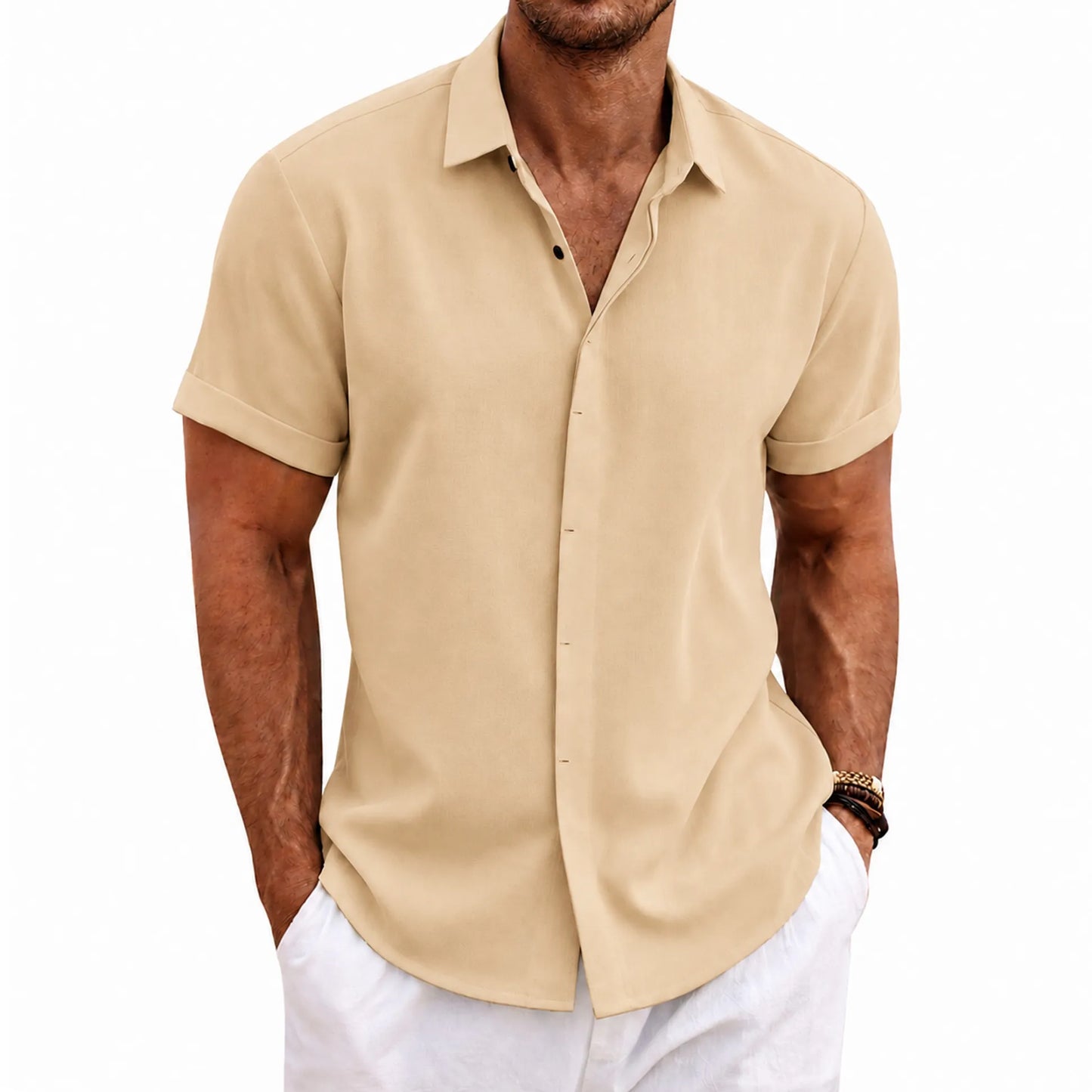 Men's Linen Short Sleeve Button Down Shirt