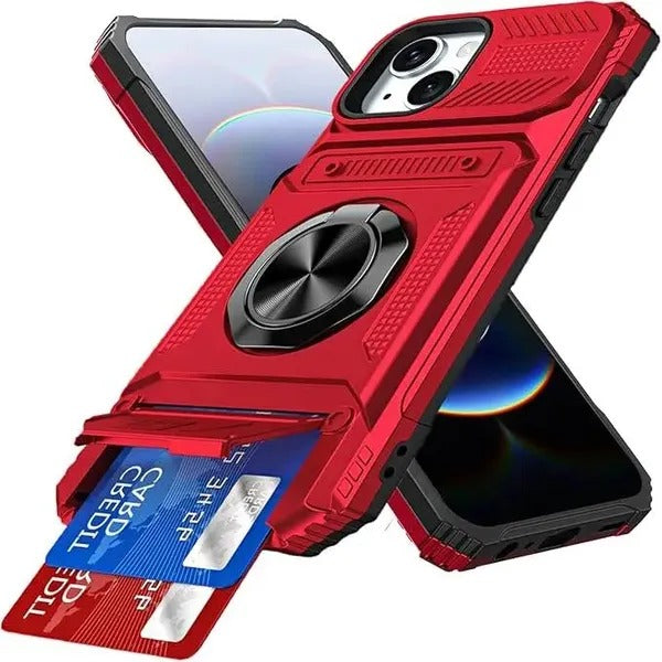 Wallet Case with Card Holder — 360° Ring Stand, Magnetic Car Mount, Heavy Duty Shockproof for iPhone