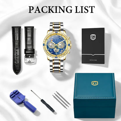 Luxury Automatic Mechanical Watch with 12 Zodiac Dial, Gem-Set Steel Case