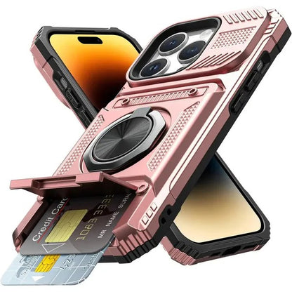Wallet Case with Card Holder — 360° Ring Stand, Magnetic Car Mount, Heavy Duty Shockproof for iPhone