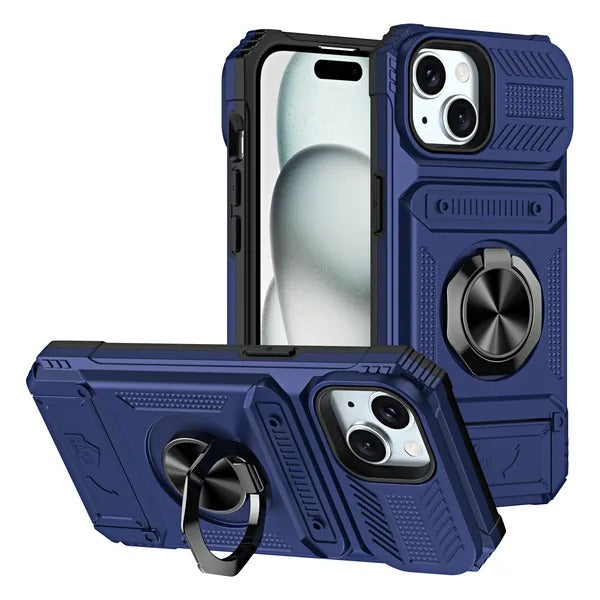 Wallet Case with Card Holder — 360° Ring Stand, Magnetic Car Mount, Heavy Duty Shockproof for iPhone