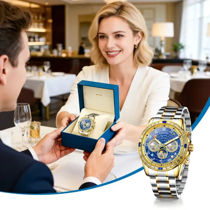 Luxury Automatic Mechanical Watch with 12 Zodiac Dial, Gem-Set Steel Case