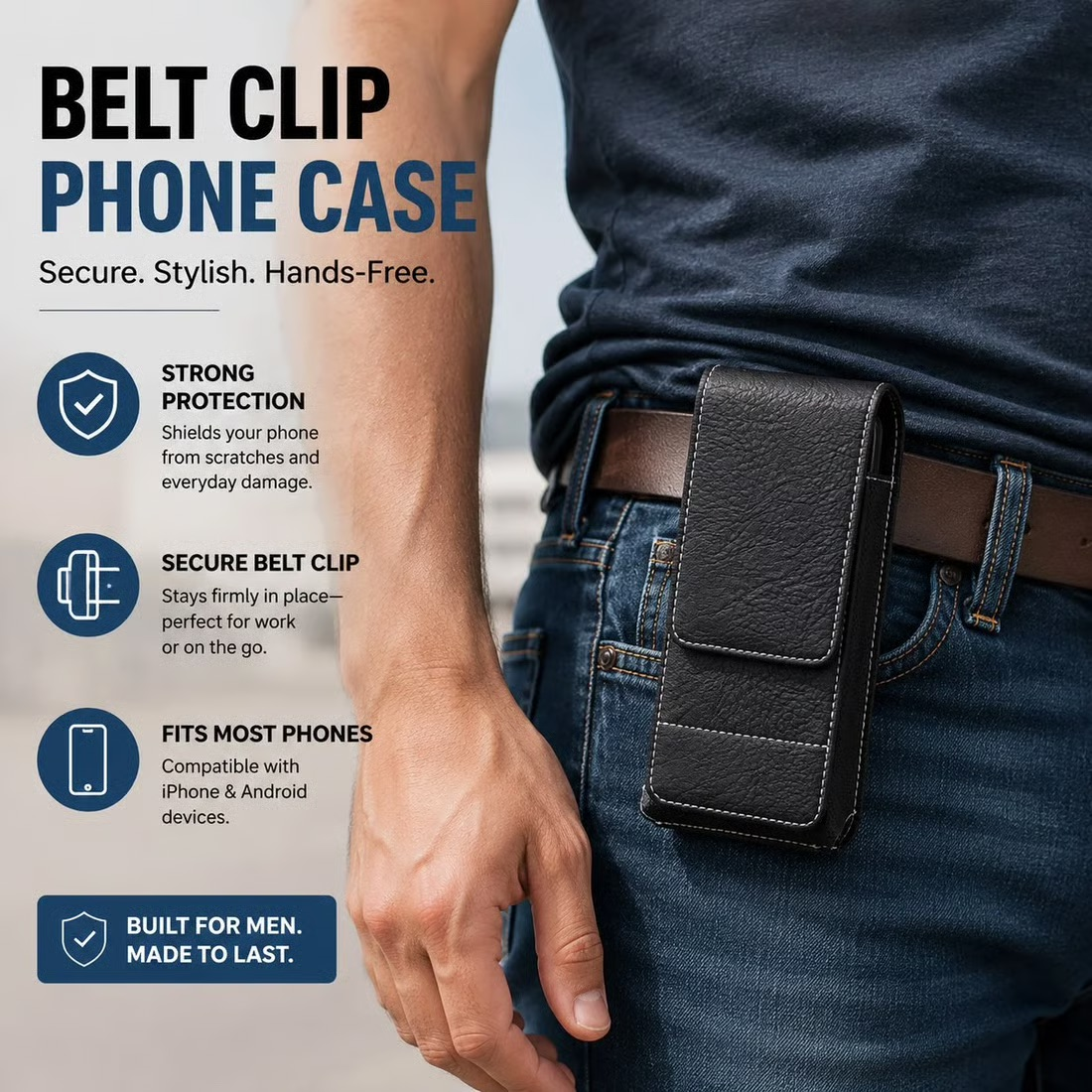 🏆 Last Day Special Price ! 🔥Premium Men's PULeather Cell Phone📱 HolsterPouch👛