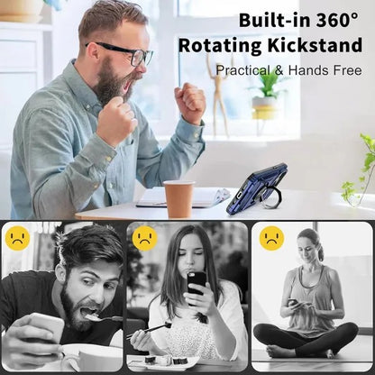 Wallet Case with Card Holder — 360° Ring Stand, Magnetic Car Mount, Heavy Duty Shockproof for iPhone