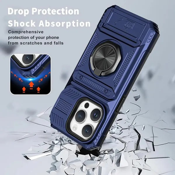 Wallet Case with Card Holder — 360° Ring Stand, Magnetic Car Mount, Heavy Duty Shockproof for iPhone