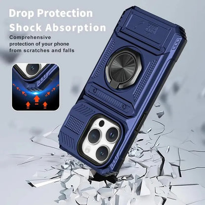 Wallet Case with Card Holder — 360° Ring Stand, Magnetic Car Mount, Heavy Duty Shockproof for iPhone