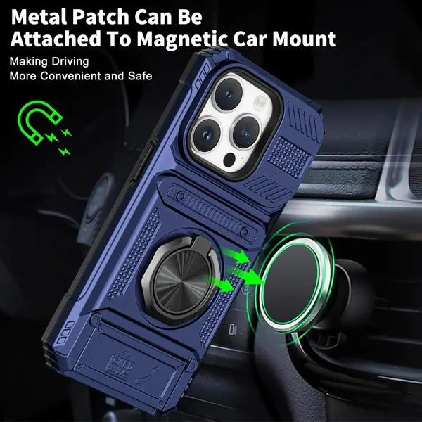Wallet Case with Card Holder — 360° Ring Stand, Magnetic Car Mount, Heavy Duty Shockproof for iPhone