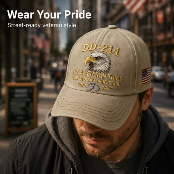 DD-214 Veteran 3D Embroidered Cap - “IT'S A VETERAN THING YOU WOULDN'T UNDERSTAND”🎁 Free Honor Coin With Every Cap Purchase